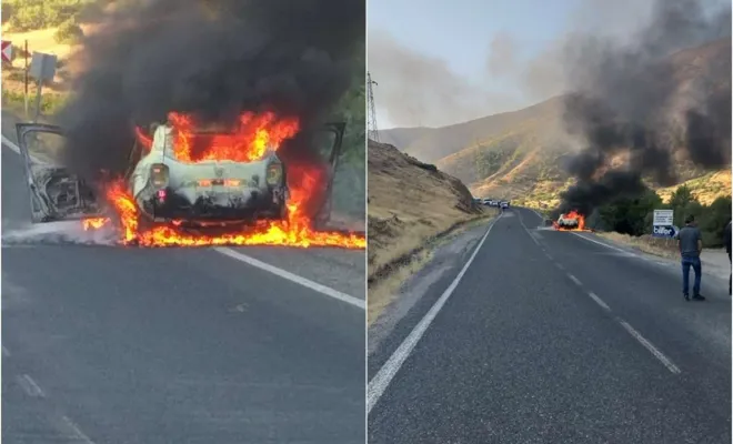 Seyir halindeki otomobil cayır cayır yandı