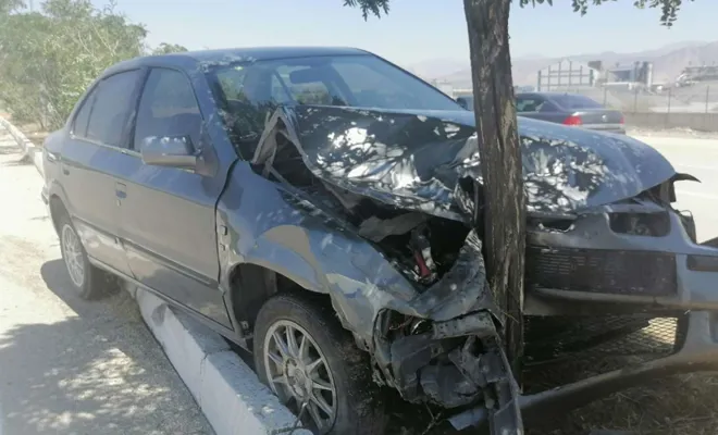 Kovancılar`da Kontrolünü kaybeden otomobil orta refüjde ağaca çarparak durabildi