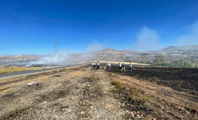 Palu Belediye çöplüğündeki yangın  yüzlerce dönüm araziyi kül oldu
